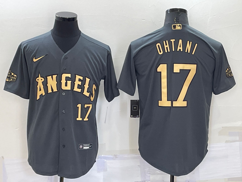 Men's Los Angeles Angels #17 Shohei Ohtani 2022 All-star Charcoal Cool Base Stitched Jersey
